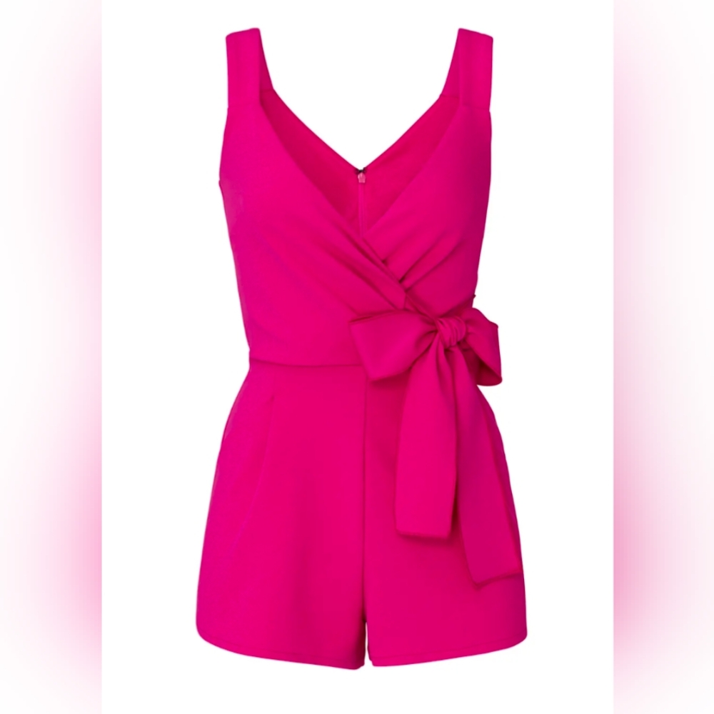 Chic Pink Jumpsuit with Satin Sheen and Bow Details